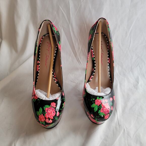 Betsey Johnson Black and Pink Floral Heels - Picture 6 of 14